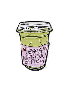 "Jeus love you so matcha" Cartoon Drink Badge Brooch, Lapel Brooch, Simple Zinc Alloy Pin, Women&Men Fashion Accessory, Perfect Gift for Friends & Colleagues, Hearts, Flower Brooch Pin