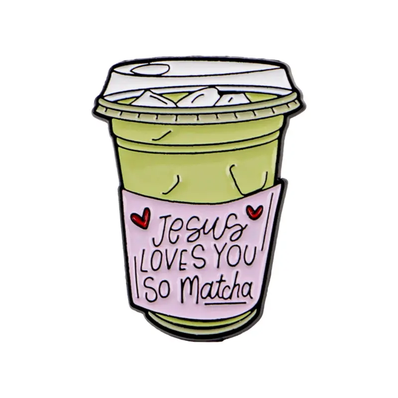 "Jeus love you so matcha" Cartoon Drink Badge Brooch, Lapel Brooch, Simple Zinc Alloy Pin, Letter Brooch Pin, Women&Men Fashion Accessory, Perfect Gift for Friends & Colleagues, Hearts, Flower Brooch Pin, Lapel Pins