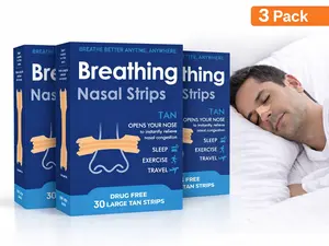 3 Pack-Nasal Strips Extra Strength Tan – Drug-Free Snoring Solution, Instant Nasal Congestion Relief for Colds & Allergies, Nose Strips to Reduce Snoring & Improve Breathing, Clear Large Fit, 30 Count