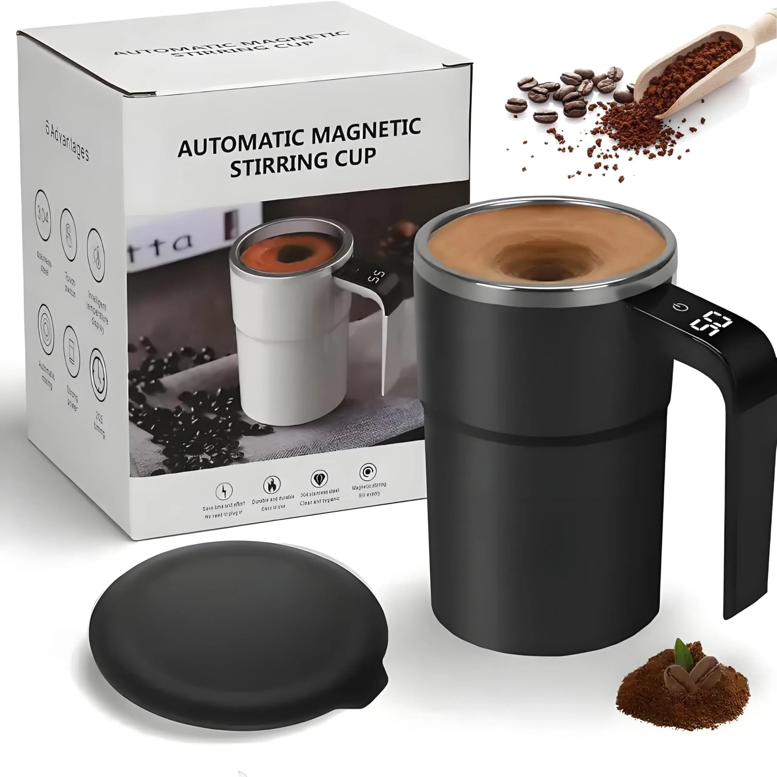 Portable Self-Mixing Automatic Mixing Cup, USB Rechargeable Magnetic Mixing Cup, Multifunctional Coffee Mixing Cup, Self Stirring Mug for Home Office Milk Cocoa with Lid 13oz, Valentine's Day gifts,The best gift for your partner