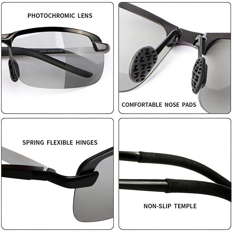 【dealsforyoudays】Paleshy HD Polarized Photochromic Sunglasses UV400 Protection, Unisex 2026 Summer Retro Oversized Simple Square Frame Fashion Accessories, Outdoor Sports Driving, Fishing, Golf, Running, Climbing Day Night Safety Glasses