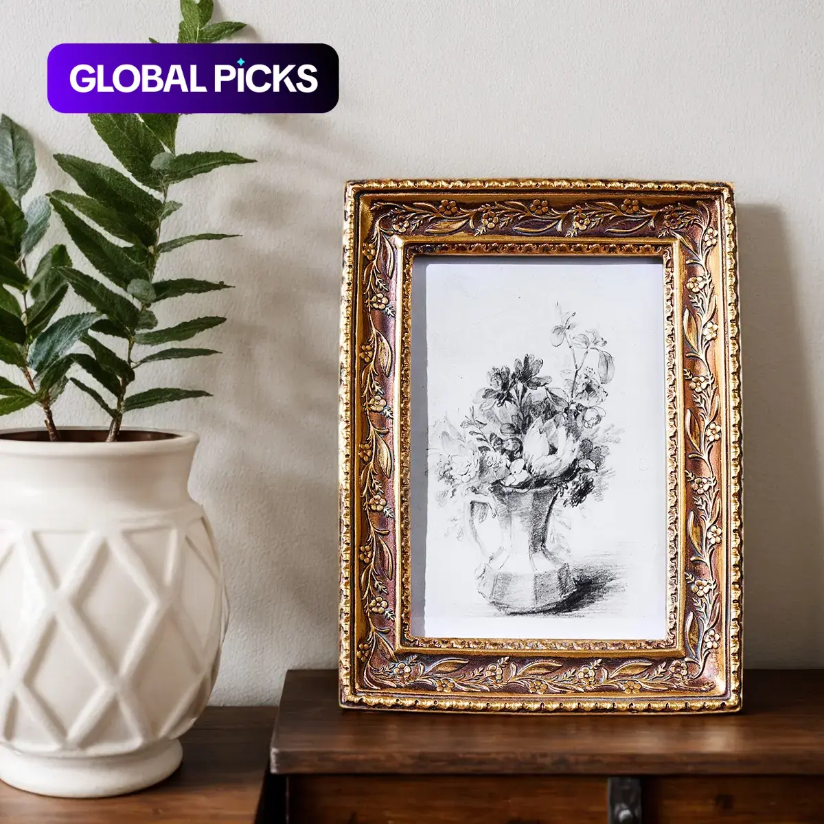 Vintage Resin Photo Frame, Art Frame, Home Office Frame, Versatile Desktop Decoration for Bedroom & Office, Horizontal & Vertical Display #GLOBAL PICKS