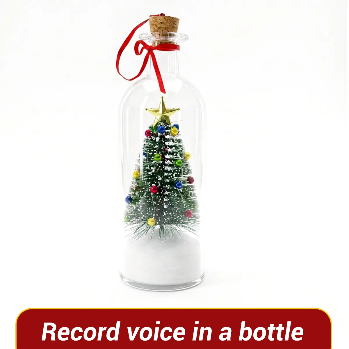 Forever Voice Recordable Christmas Tree Bottle – Personalized Message Ornament That Saves Voices Forever Glass Ornament with Snow Scene – Heartfelt Christmas Gift for Mom, Kids, Friends & Loved Ones