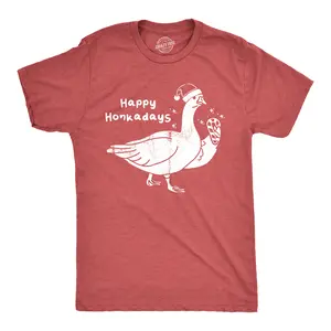 Mens Happy Honkadays T Shirt Funny Xmas Party Goose Joke Tee for Guys Mens Funny T Shirts Cool Vintage Fashion T-Shirt Gift Classic Menswear Christmas Apparel for Men Funny Animal Short Sleeve Novelty Tees for Red -
