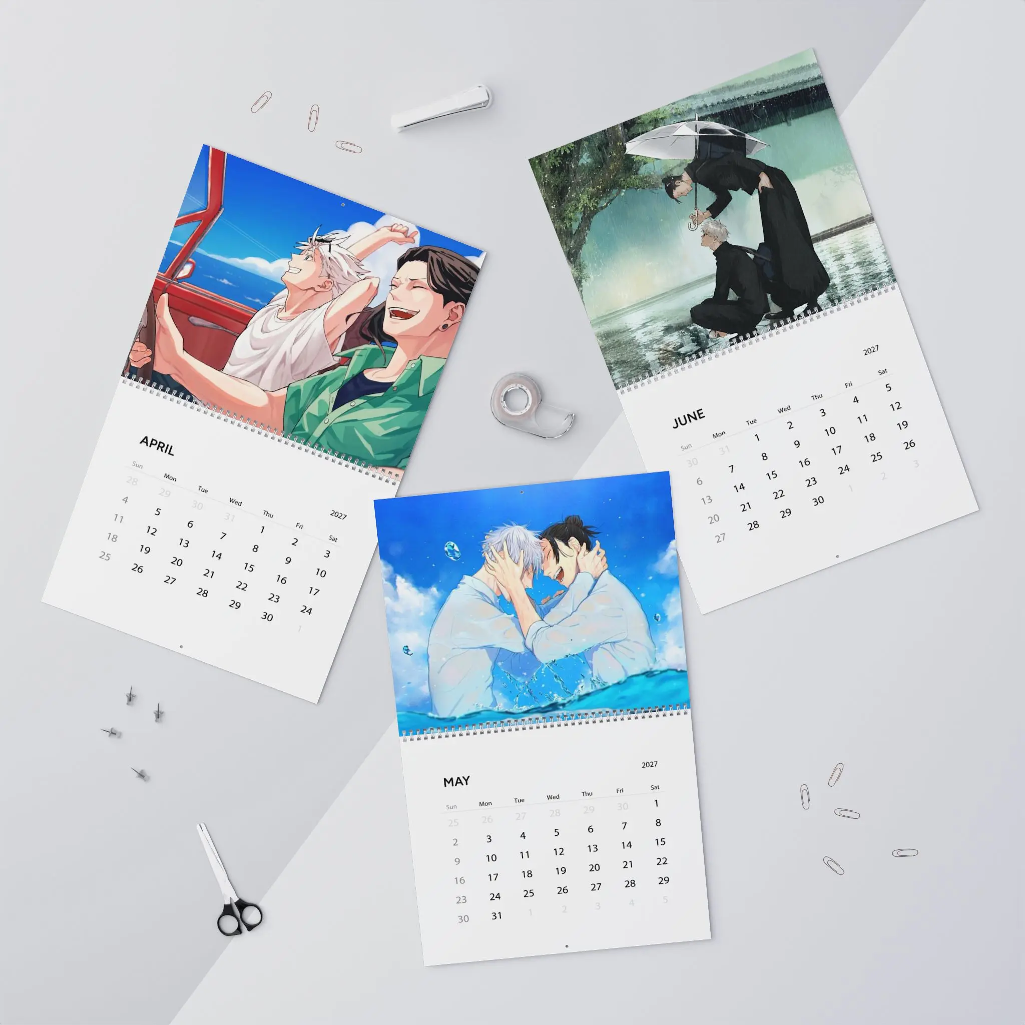 JJK Gojo Satoru Geto Goge Sugusato 2027 Calendar, Goge Merch Gifts, Anime Manga Home Decor Includes Centered Hole for Hanging Spiral Bound Planner