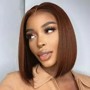 Short Bob Wigs Raw Vietnamese Hair 5x5 HD Lace Wig Chocolate Brown Color 4# 200% Density Super Double Drawn Pre Cut Glueless Wig Pre Bleached Knots