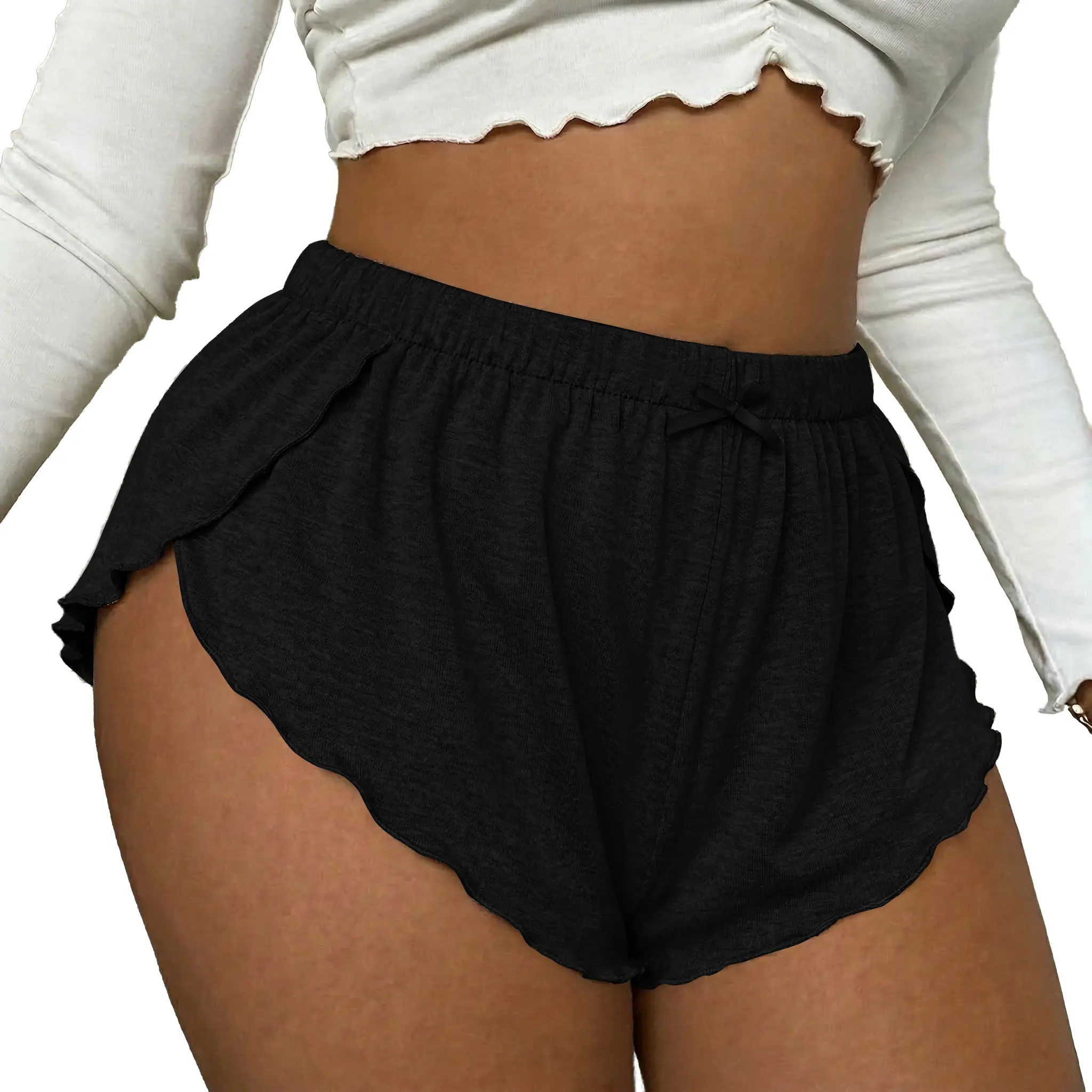 Women's Y2K Side Slit Pajama Micro Shorts Lounge Sleepwear | Sexy Loungewear,Stretch, Elastic Waist