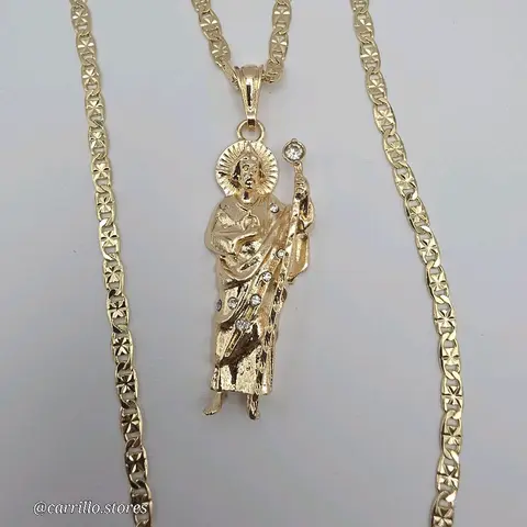 SAINT JUDE religious necklace regular style chain gold-plated 24"inches clear stone's 3"inches pendant
