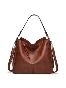 Vintage Soft PU Satchel Bag, Large Capacity Shoulder Bag, Crossbody Multi-Compartment Bucket Bag, Casual All-Season Daily Use
