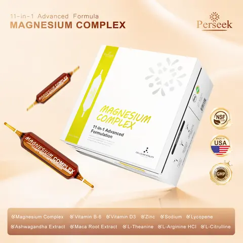 PERSEEK Edible Liquid Magnesium Vitamin Supplement with Chitosanoligosaccharide - 3x Faster Absorption, Stress Relief, Sleep Aid, No Drowsiness, Antioxidant Support, Prop 65 Safe, 15mL x 10 Vials, 1-Month Supply, Highly Absorbent US Healthcare Boost