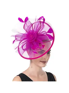Elegant Round Hat Wide Brim Tea Party Valentine's Day Hat with Feather Decoration, Decorative Headpiece, Multiple Colors Available, Accessories