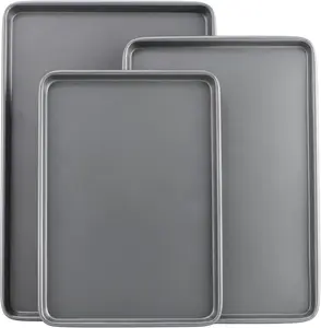 Everyday Nonstick Carbon Steel Baking Sheet Set, 3 Pack – Small 13” x 9”, Medium 15” x 10”, Large 17” x 11” – Carbon Steel Cooking Pans, Cookie Sheet Bakeware Set