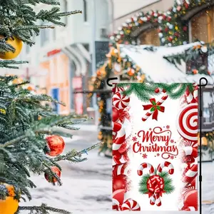 Merry Christmas Garden Flag - Double-Sided,with Candy Cane Design for Indoor/Outdoor Holiday Decor, Perfect for Porch & Party (Flagpole Not Included) Ornaments Decoration