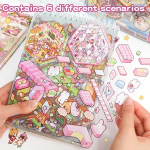 50pcs Fun 3D Sticker Book, 20 Scenes, 30 Sheets, No Tweezers, DIY House Stickers, Reusable Sticker Packs, Multiple Sizes, Kids Craft Supplies