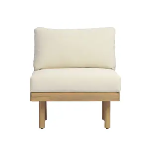 Acacia Wood Outdoor Armless Chair with Rope Back & Weather-Resistant Cushion