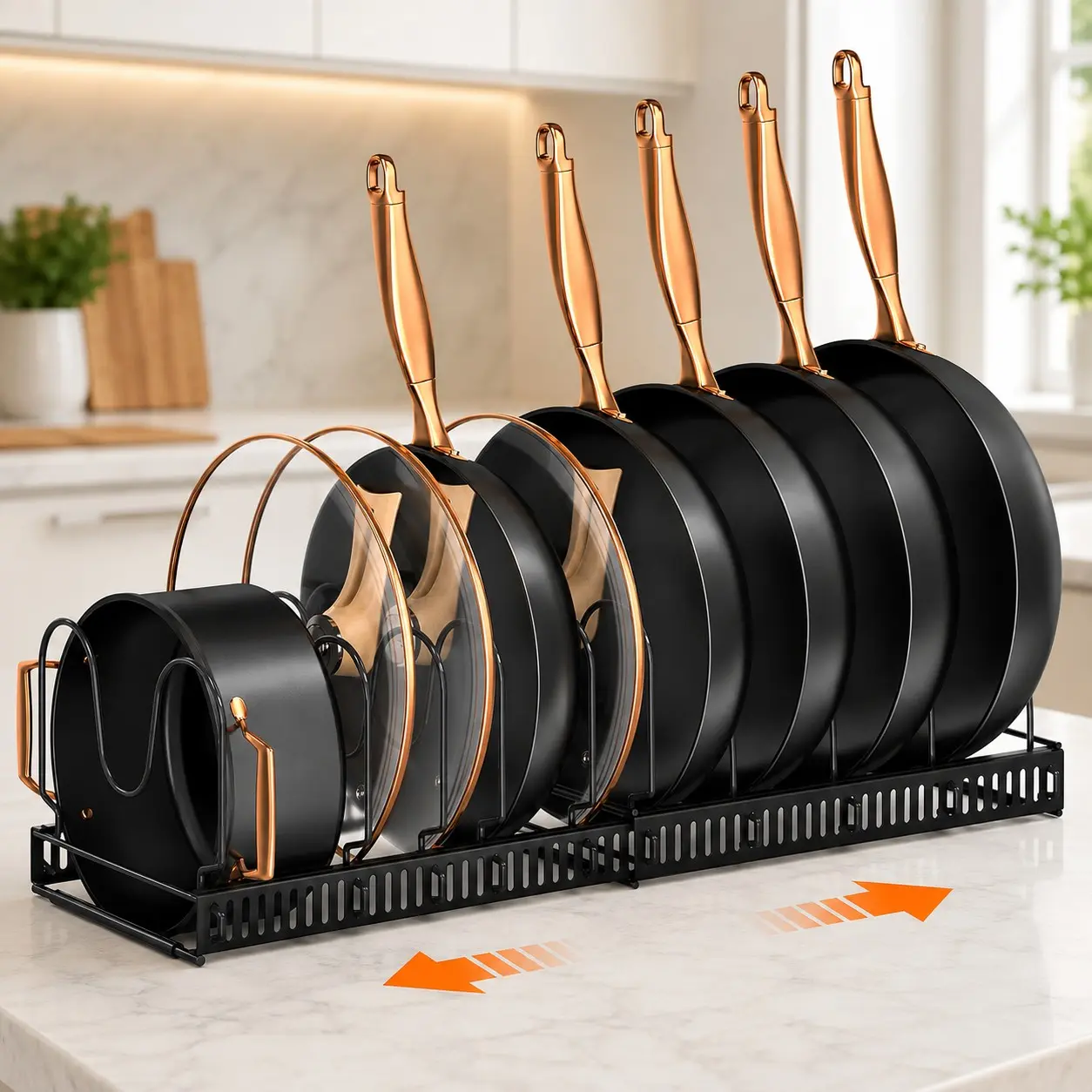 Expandable Pot Pan Lid Organizers inside Cabinet, 10 Divider-Black | Expandable 11.8–22.9", 10 Adjustable Divider, Tool-Free Assembly, Non-Slip, Scratch-Proof, For Pan Lid Cutting Board Bakeware