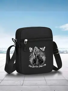 Hip Hop Prayer Hand Print Messenger Bag, Unisex Street Fashion Outdoor Shoulder Bag, Adjustable, Perfect for Daily Wear and Gifts