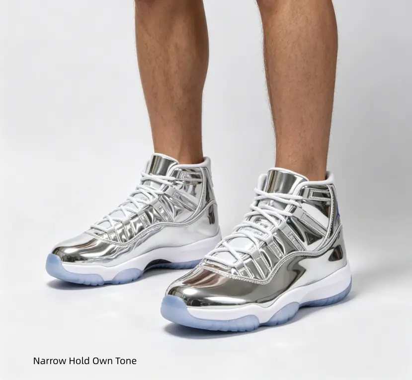 Unisex Futuristic Retro Silver Mid Top Basketball Sneakers, Premium Mirror Gloss Metallic Leather Upper, White Flat Quick Lock Laces, Translucent Ice Blue Outsole, Cushion Midsole, All-Day Street & Fashion Casual Shoes