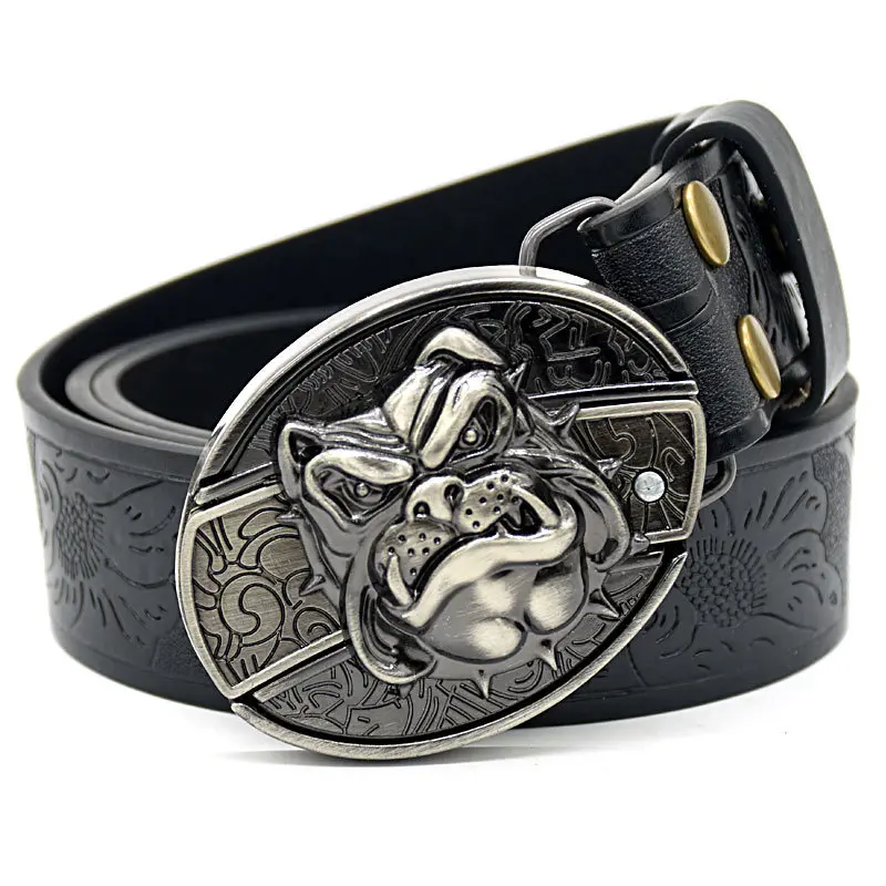 Dog head knife buckle embossed black