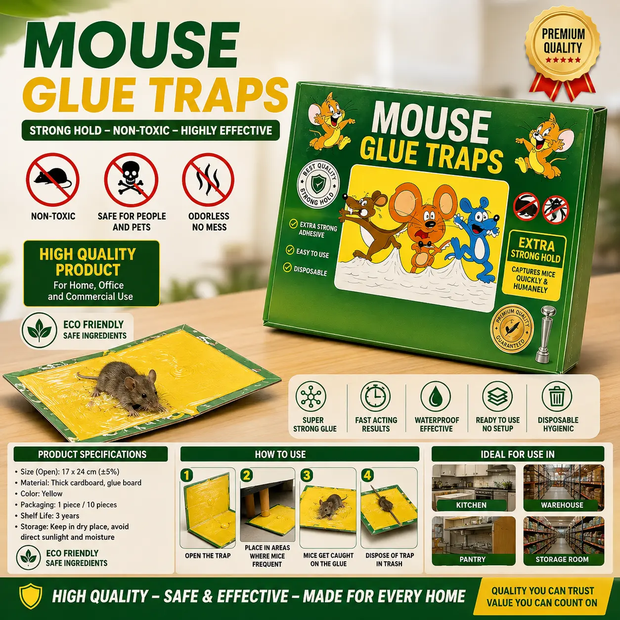 Heavy Duty Mouse Glue Traps, Super Sticky Rat Trap Boards for Indoor Home, Kitchen, Garage & Office