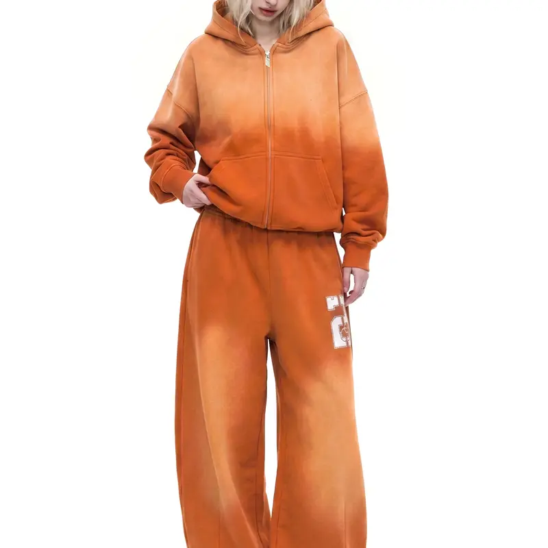 FDR Washed Cloud Zip-Up Hoodie & Baggy Sweatpants Set, Unisex Oversized Soft Fleece Two-Piece Outfit, Vintage Number Graphic, Straight Leg Low Waist Pants, Cozy Casual Streetwear for Everyday Wear,clothes for back to school