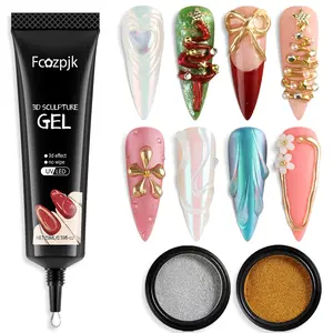 Fcozpjk 3D Nail Gel 15g Sculpting Gel for Nail Art Clear Gel Nail Polish Thin Liner Nail Gel Nail Craving Molding Gel With Gold Silver Chrome Nail Powder 5D Embossed Gel Nail Decoration