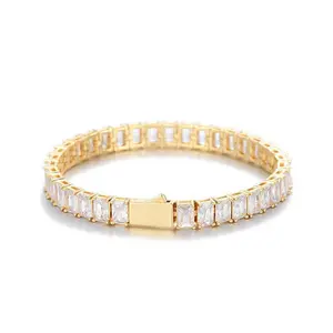 6mm Spring Buckle Rectangular Zircon Tennis Chain Premium Jewelry Men's Bracelet
