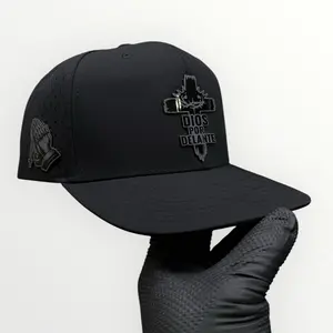 Unisex Dios Por Delante Snapback Hat Cap - Black Polyester Baseball Cap with Red Under Visor, Cross Print, Front Logo, Unique Side Patch, Ideal for Casual Outings