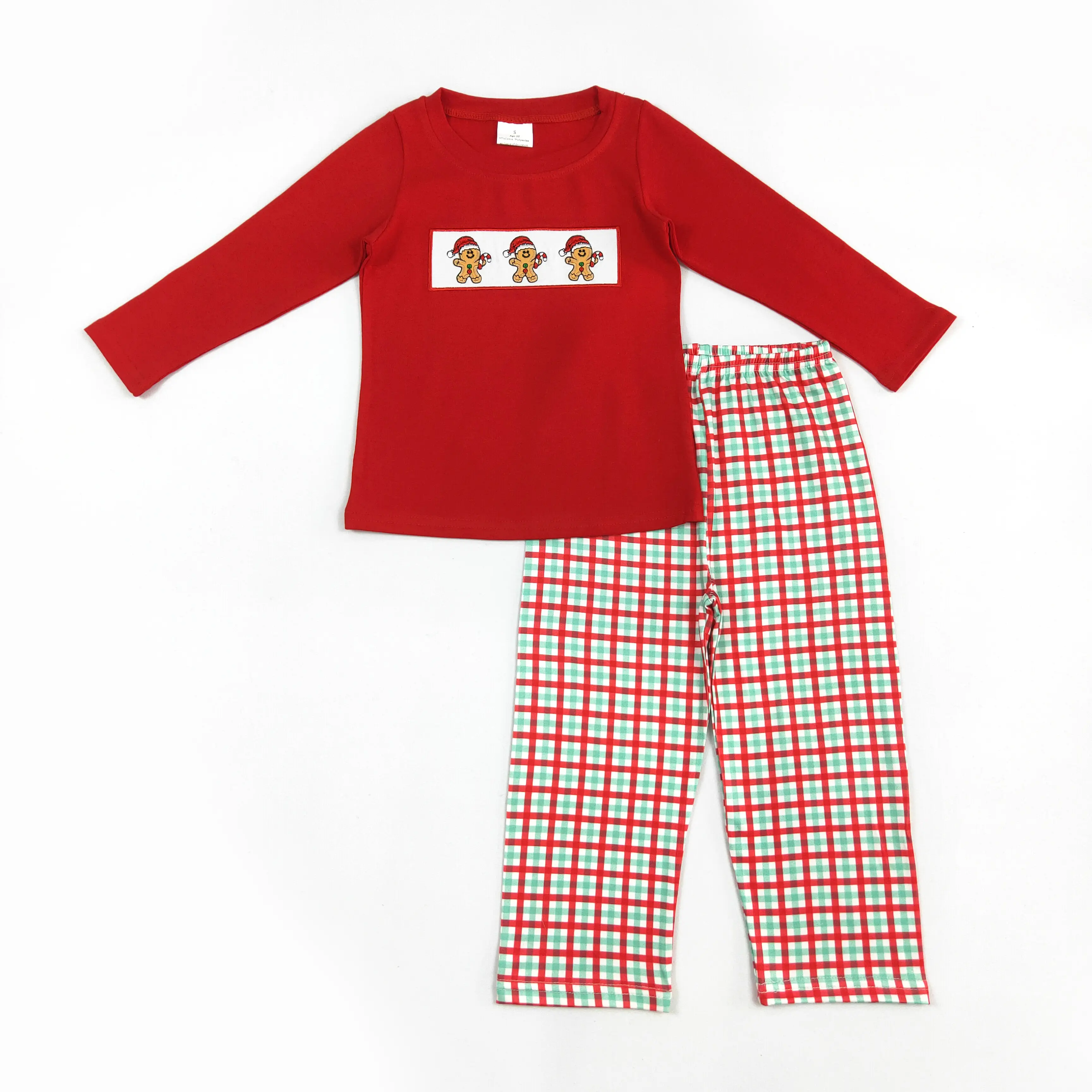 Boys' Christmas Red Gingerbread Plaid Print Casual Set, Kids' Clothes for Children