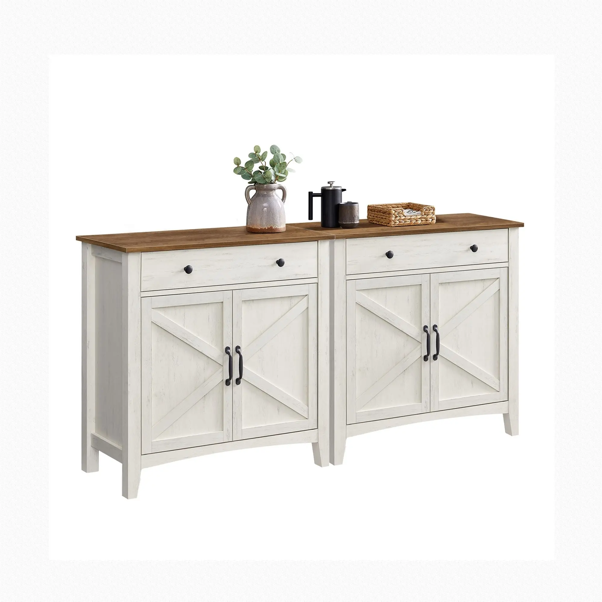 Buffet Cabinet Set of 2, Sideboard Cabinets with Storage and Drawer, with Doors, Height Adjustable Shelf