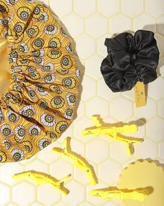 Wash Day Kit Expansion Pack - 3 Pcs Gift Set - 1 Satin Bonnet - 2 Satin Scrunchies - 5 Alligator Clips