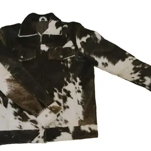 Cowhide Jacket Menswear Minimalist Coat with Collared, Long Sleeve, Casual Style, Natural Color Design