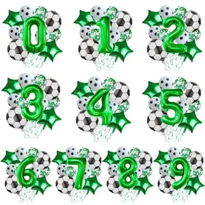 11-Piece Soccer Theme Party Decoration Balloons Set, Number Balloons, Star Balloons, Football Balloons, Birthday Party Decorations