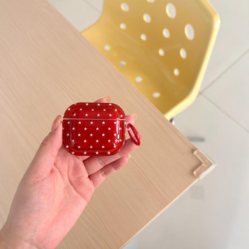 Simple Full Screen Five-Pointed Star Patterns with Ring Tetragonum Transparent Red White  Protective Earphone Case Suitable for AirPods Pro3 Pro2 1 2 3 4 Pro