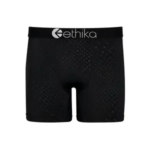 Ethika Embossed Python - Black Mens Mid Length Stretchy Boxer Briefs with Jacquard Waistband & Special Print Design