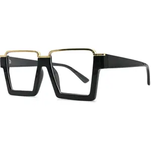 Square Blue Light Glasses for Women Men Fashion Semi Rimless Glasses Non Prescription Eyeglasses