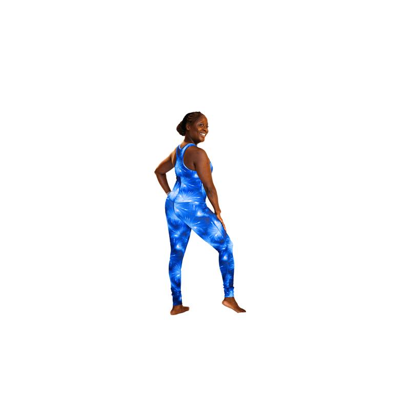Sapphire Bodysuit Spandex Women's Wear Zipper Compression Long Sleeveless with Moisture-Wicking Technology & YKK Zipper Double-Layered Bust Compression Curve-Defining Silhouette Racer Back Detail 4-Way Stretch Fabric