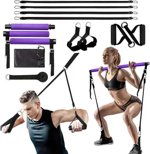 Resistance Bands Set with Workout Bar Pilates Bar Kit Exercise Elastic Band with Handles and Door Anchor for Whole Body Training