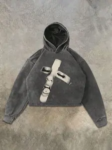 Men's Cool Short Hoodie, Fitted Cotton Street Style Sweatshirt, Gem Pattern Print, Comfortable & Fashionable Tops, All Seasons Wear
