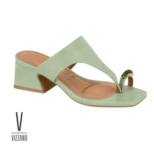 Vizzano Sage Green Toe-Ring Block-Heel Mules Square Toe V-Strap Women's Modern Comfortable Heel Lightweight Flexible Construction