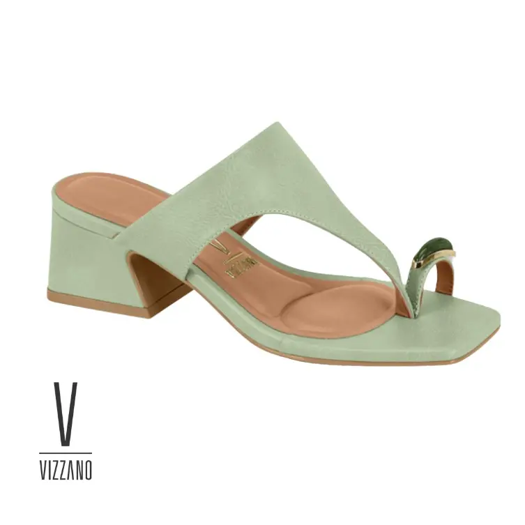 Vizzano Sage Green Toe-Ring Block-Heel Mules Square Toe V-Strap Women's Modern Comfortable Heel Lightweight Flexible Construction