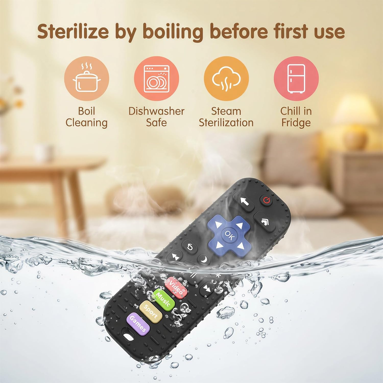 Baby Teething Toy  – Silicone BPA-Free Teether for Babies 3-6 & 6-12 Months, Sensory Chew Toy for Teething Relief, Infant Baby Shower Gift, Black