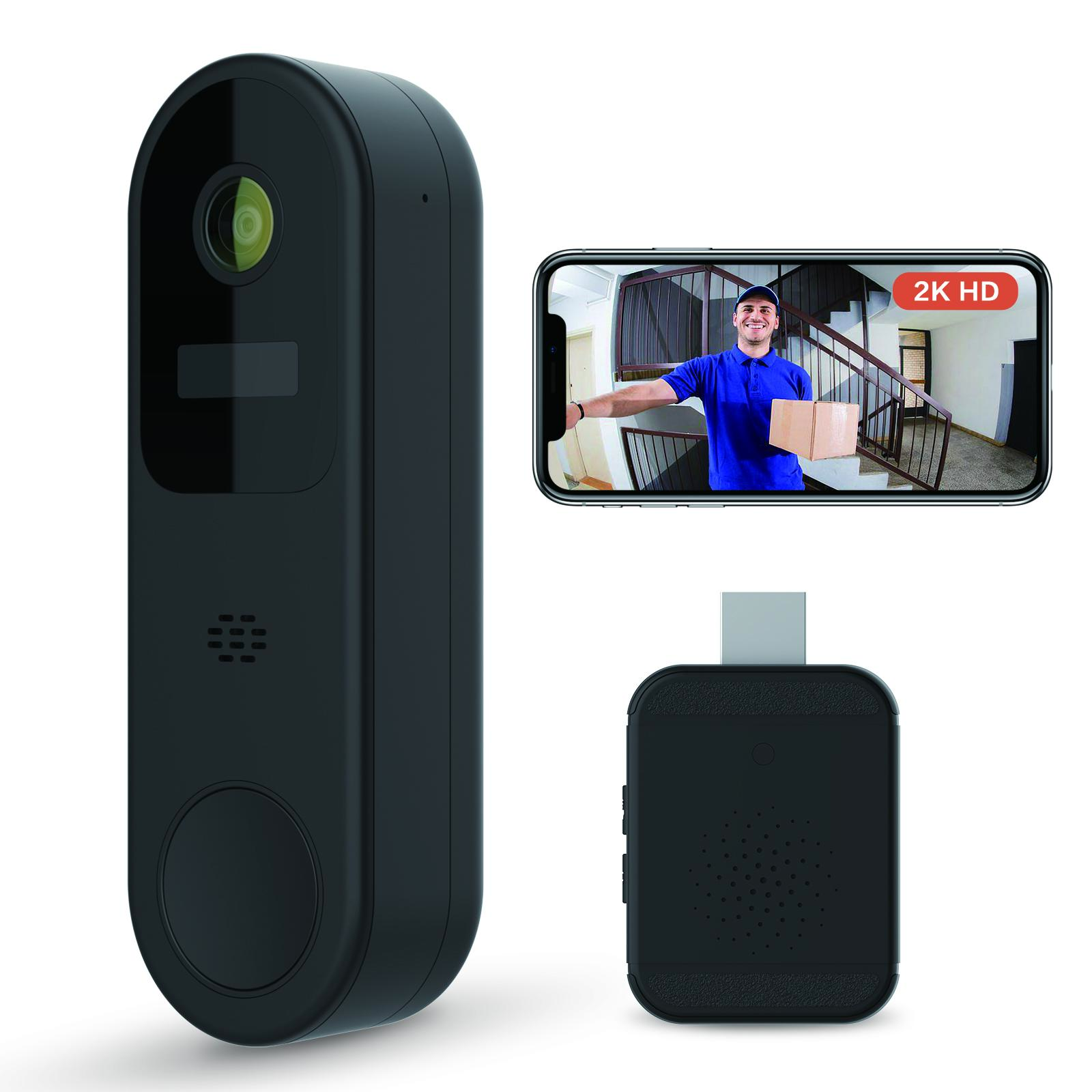 2K HD Battery Doorbell Camera Wireless with Ring Chime, Smart Video Doorbell with Two-Way Talk, Secure Cloud Storage, AI Detection and Instant Alerts, Night Vision, Compatible with Alexa Doorbellcamera Alarm
