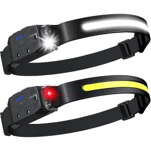 Rechargeable Headlamp 2Pcs- 230 °   Wide Beam Led Head Lamp with White Red Light, Long Lasting Hard Hat Light, Motion Sensor, 6 Mode Headlight Flashlight f