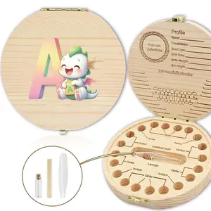 Wooden Tooth Case with Milk Teeth Slot, Durable Deciduous Teeth Organizer, Includes Tweezers, Cute Cartoon Design, Perfect Gift for Kids