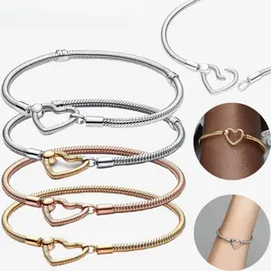 925 Sterling Silver Conch Heart Charm Beaded Bracelet for DIY Vintage Stacked Style Ideal as Gift