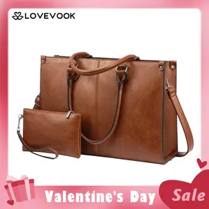 【Valentine's Day Gift】LOVEVOOK Laptop Bag for Women, 15.6-17.3 inch Vegan Leather Laptop Tote Bag Large Capacity Vintage Leather Work Bags for Women Computer Bag Office Briefcase Handbag. Durable. TikTokShopJumpstartSale