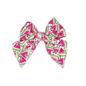 Watermelon Print Bow | Summer Hair Bow on Alligator Clip | Handmade Bow