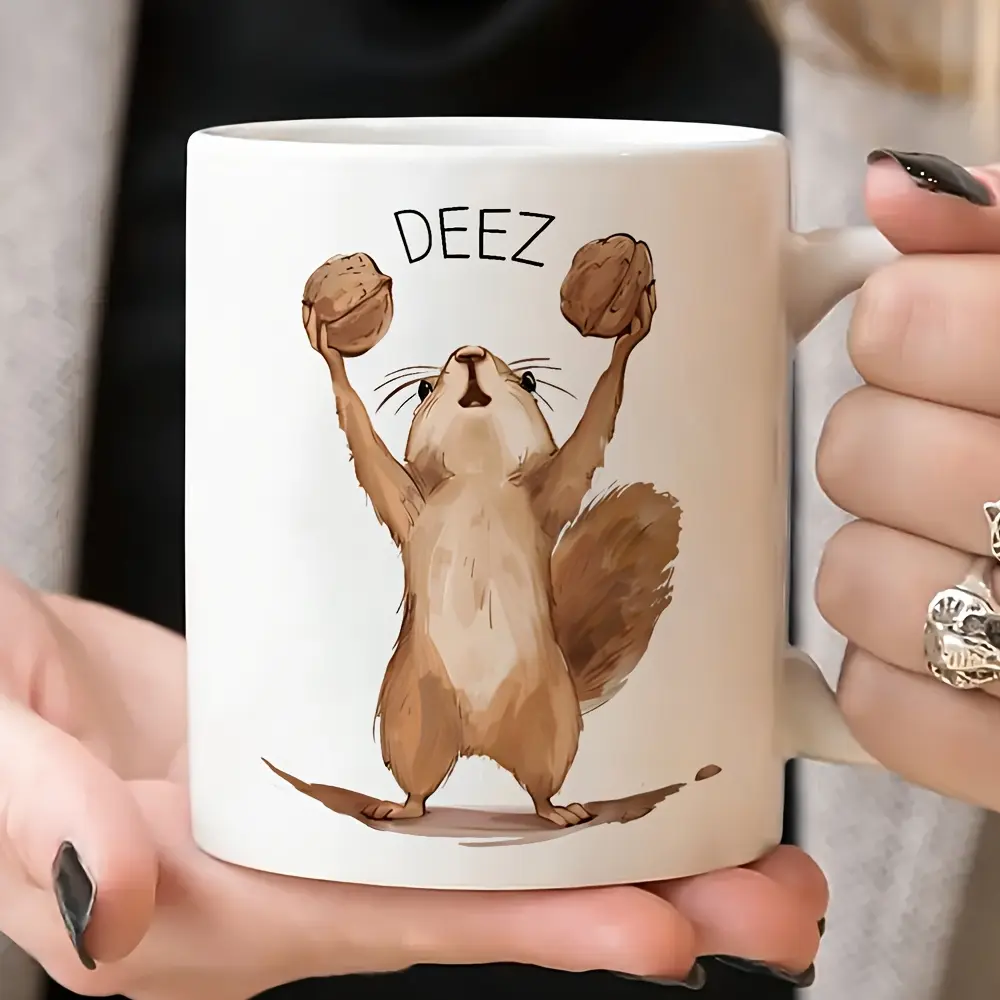 Deez Nuts - Insulated Ceramic Coffee Mug, 11oz, Reusable, Dishwasher Safe, Ideal For Multiple Beverages, Coffee Cup, Ceramic Coffee Cup
