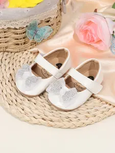 Girls' Shiny Butterfly PU Velcro Soft Sole Anti-Slip Comfort Baby Walker Shoes, Cute Elegant Princess Single Shoe for Spring & Fall, Baby Walking Shoes, Soft Soled Shoes